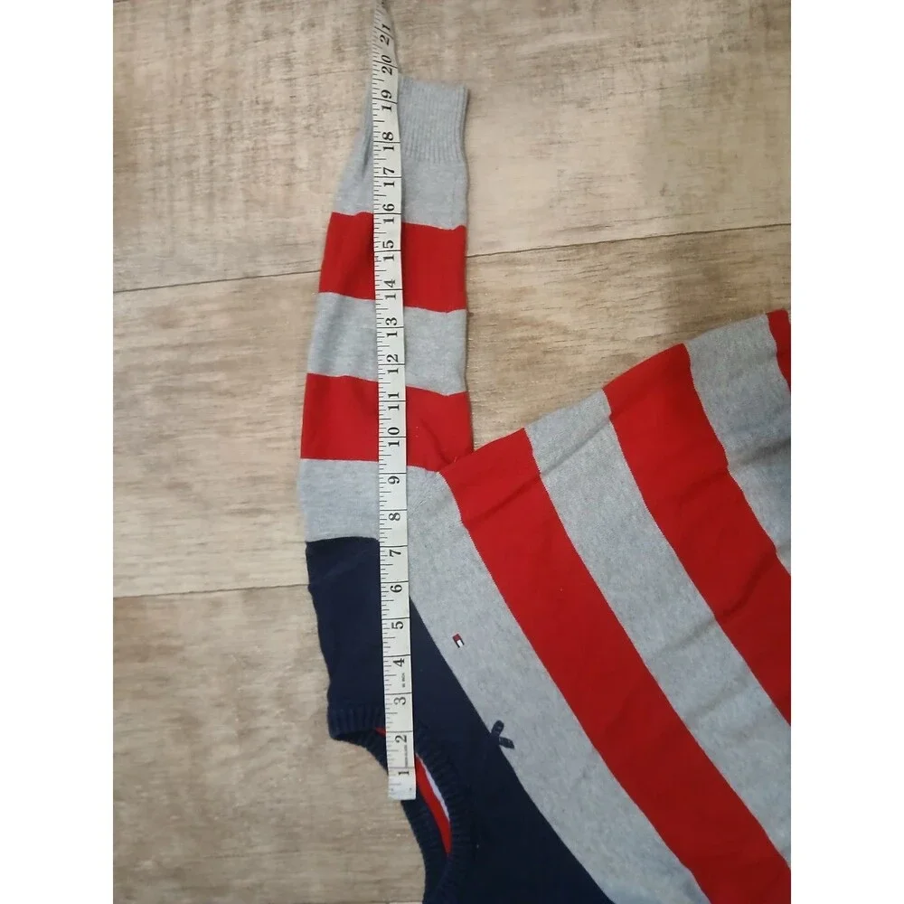 Tommy Hilfiger Boys Cotton Blue Gray Red Striped Long Sleeve Sweater Size 7